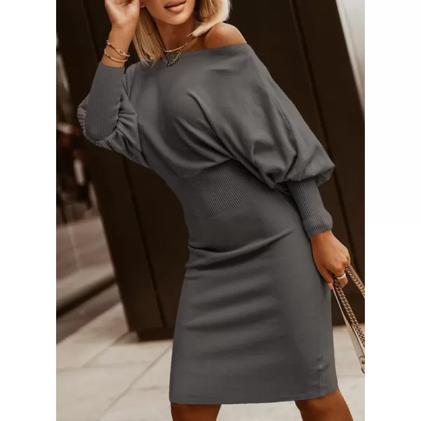Dokotoo Women's Elegant Off Shoulder Long Lantern Sleeve Sweater Dress Elastic Waist Bodycon Mini Dresses