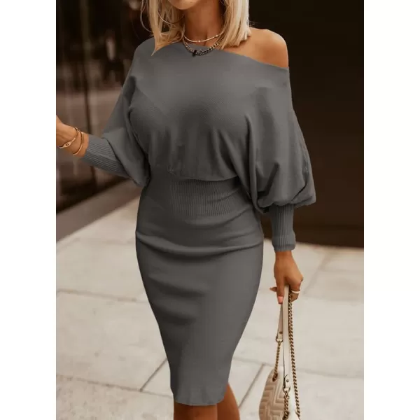 Dokotoo Women's Elegant Off Shoulder Long Lantern Sleeve Sweater Dress Elastic Waist Bodycon Mini Dresses