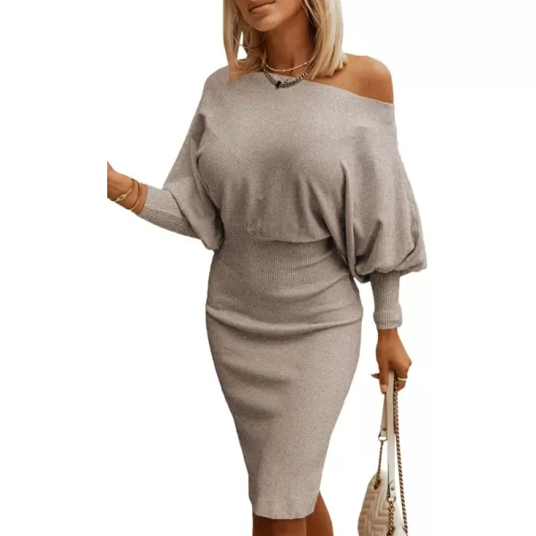 Dokotoo Women's Elegant Off Shoulder Long Lantern Sleeve Sweater Dress Elastic Waist Bodycon Mini Dresses