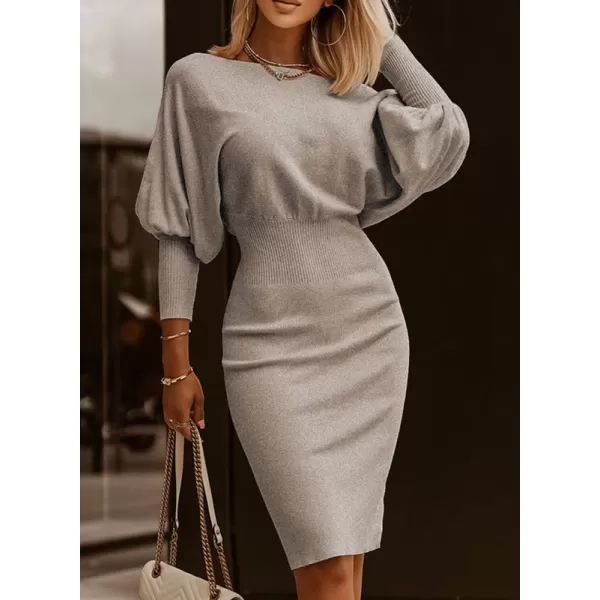 Dokotoo Women's Elegant Off Shoulder Long Lantern Sleeve Sweater Dress Elastic Waist Bodycon Mini Dresses