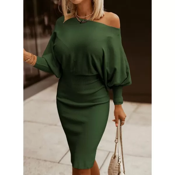 Dokotoo Women's Elegant Off Shoulder Long Lantern Sleeve Sweater Dress Elastic Waist Bodycon Mini Dresses