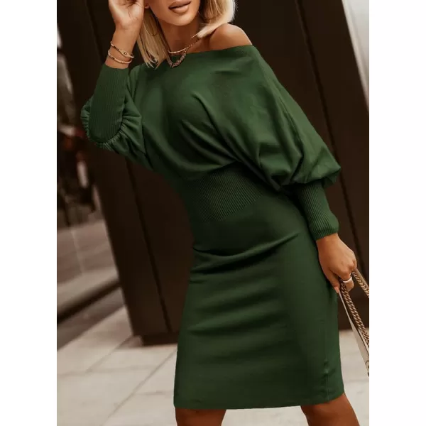 Dokotoo Women's Elegant Off Shoulder Long Lantern Sleeve Sweater Dress Elastic Waist Bodycon Mini Dresses