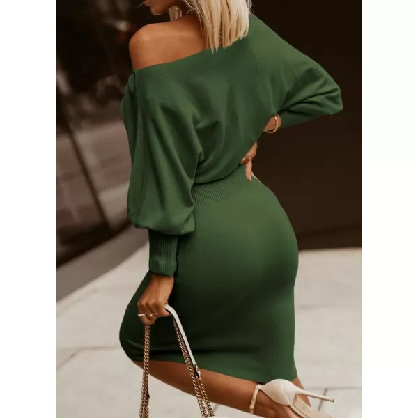 Dokotoo Women's Elegant Off Shoulder Long Lantern Sleeve Sweater Dress Elastic Waist Bodycon Mini Dresses