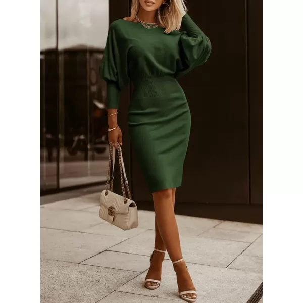 Dokotoo Women's Elegant Off Shoulder Long Lantern Sleeve Sweater Dress Elastic Waist Bodycon Mini Dresses