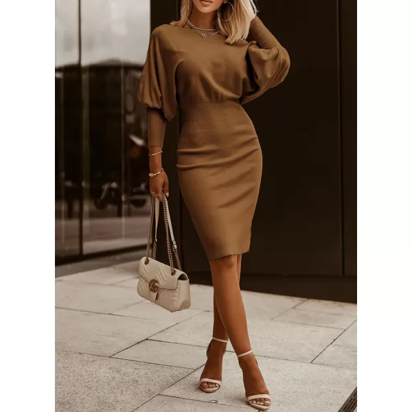 Dokotoo Women's Elegant Off Shoulder Long Lantern Sleeve Sweater Dress Elastic Waist Bodycon Mini Dresses