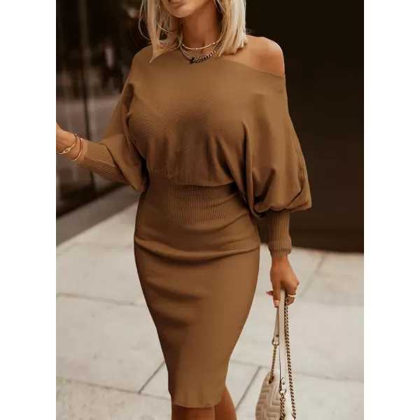 Dokotoo Women's Elegant Off Shoulder Long Lantern Sleeve Sweater Dress Elastic Waist Bodycon Mini Dresses