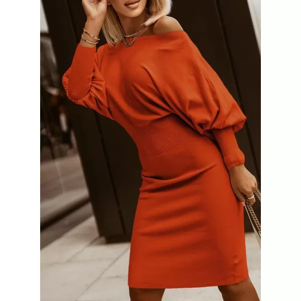 Dokotoo Women's Elegant Off Shoulder Long Lantern Sleeve Sweater Dress Elastic Waist Bodycon Mini Dresses