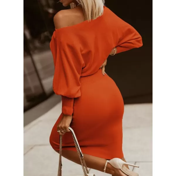 Dokotoo Women's Elegant Off Shoulder Long Lantern Sleeve Sweater Dress Elastic Waist Bodycon Mini Dresses