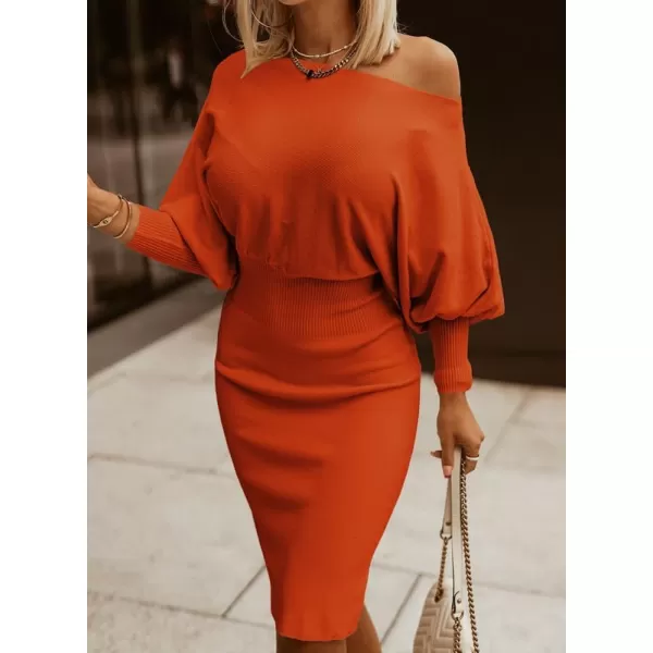 Dokotoo Women's Elegant Off Shoulder Long Lantern Sleeve Sweater Dress Elastic Waist Bodycon Mini Dresses