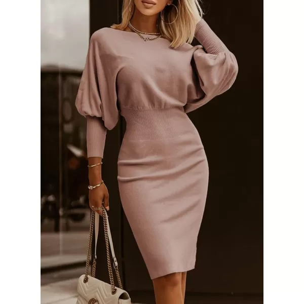 Dokotoo Women's Elegant Off Shoulder Long Lantern Sleeve Sweater Dress Elastic Waist Bodycon Mini Dresses