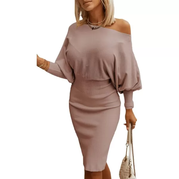Dokotoo Women's Elegant Off Shoulder Long Lantern Sleeve Sweater Dress Elastic Waist Bodycon Mini Dresses