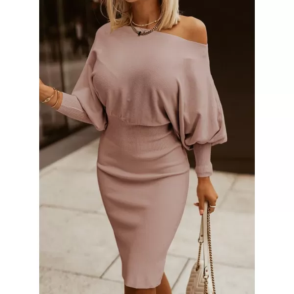 Dokotoo Women's Elegant Off Shoulder Long Lantern Sleeve Sweater Dress Elastic Waist Bodycon Mini Dresses