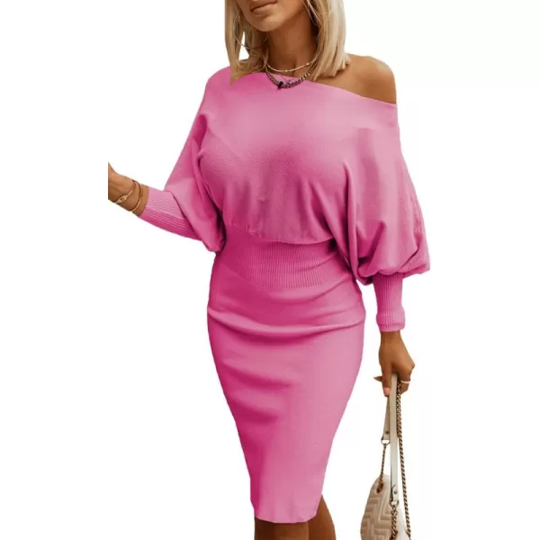Dokotoo Women's Elegant Off Shoulder Long Lantern Sleeve Sweater Dress Elastic Waist Bodycon Mini Dresses