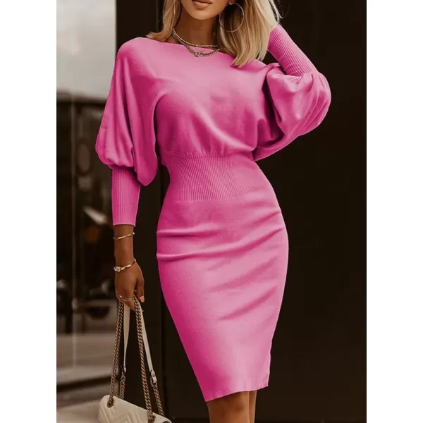 Dokotoo Women's Elegant Off Shoulder Long Lantern Sleeve Sweater Dress Elastic Waist Bodycon Mini Dresses