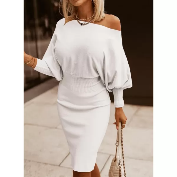 Dokotoo Women's Elegant Off Shoulder Long Lantern Sleeve Sweater Dress Elastic Waist Bodycon Mini Dresses