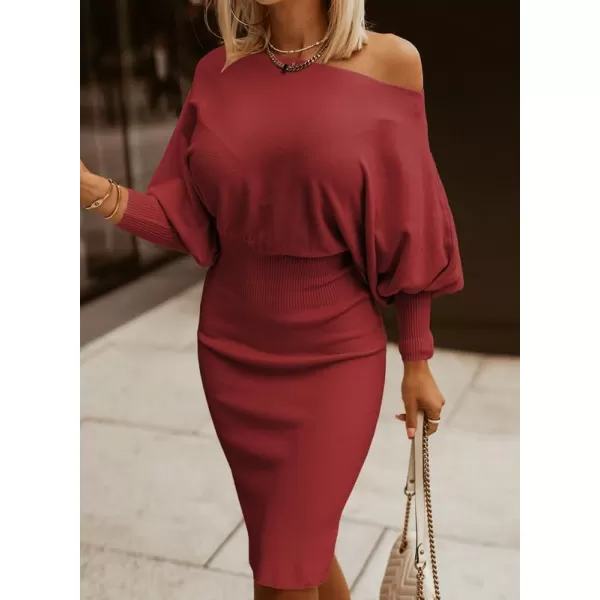 Dokotoo Women's Elegant Off Shoulder Long Lantern Sleeve Sweater Dress Elastic Waist Bodycon Mini Dresses