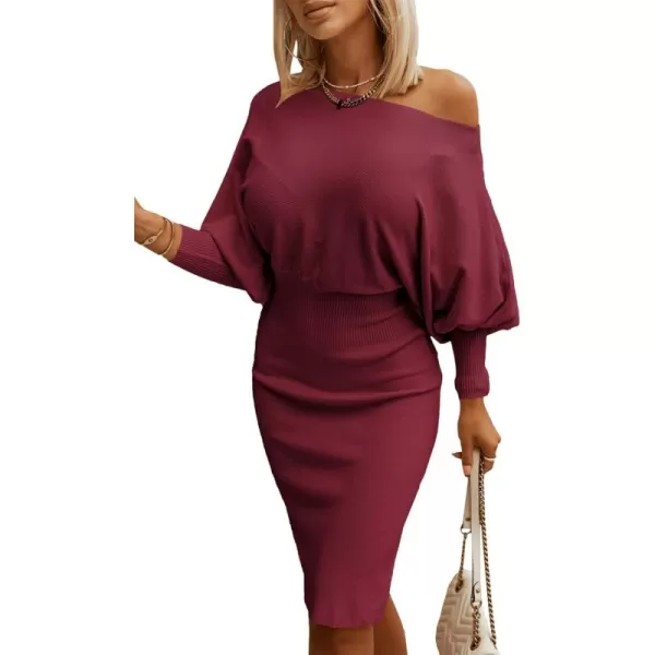 Dokotoo Women's Elegant Off Shoulder Long Lantern Sleeve Sweater Dress Elastic Waist Bodycon Mini Dresses