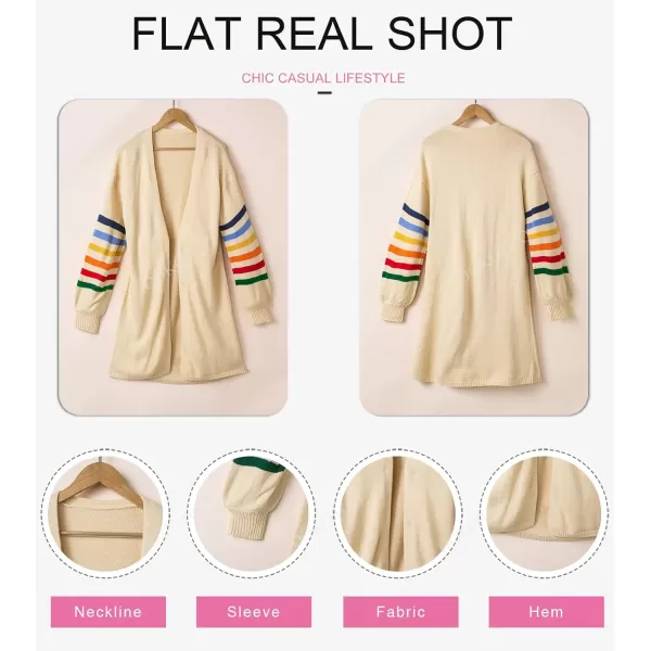 Dokotoo Women's Long Open Front Cardigans Striped Color Block Loose Knit Sweaters Outwear Coat