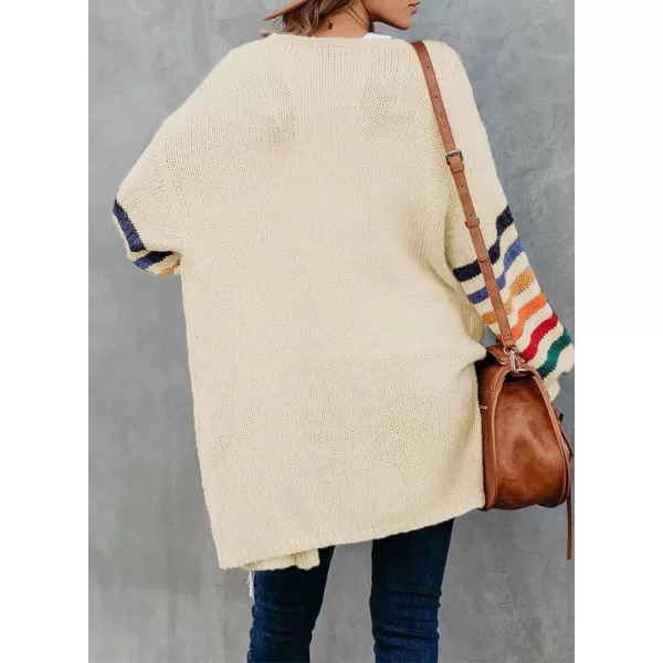 Dokotoo Women's Long Open Front Cardigans Striped Color Block Loose Knit Sweaters Outwear Coat