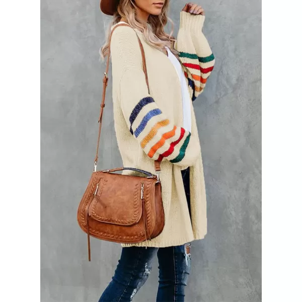 Dokotoo Women's Long Open Front Cardigans Striped Color Block Loose Knit Sweaters Outwear Coat