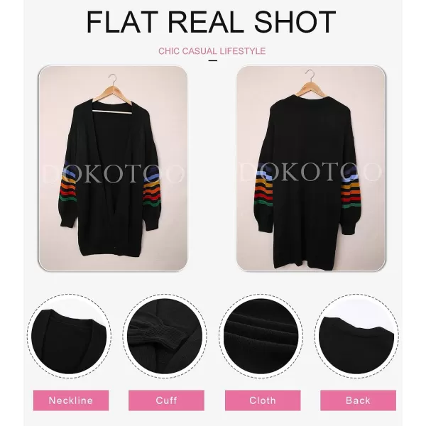 Dokotoo Women's Long Open Front Cardigans Striped Color Block Loose Knit Sweaters Outwear Coat