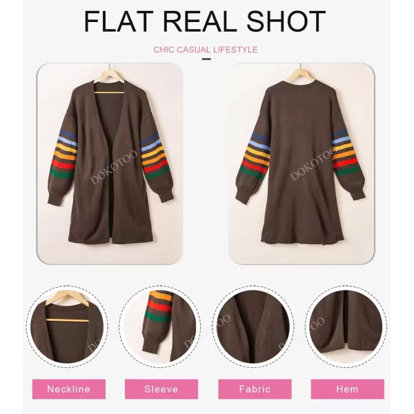 Dokotoo Women's Long Open Front Cardigans Striped Color Block Loose Knit Sweaters Outwear Coat