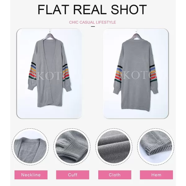 Dokotoo Women's Long Open Front Cardigans Striped Color Block Loose Knit Sweaters Outwear Coat