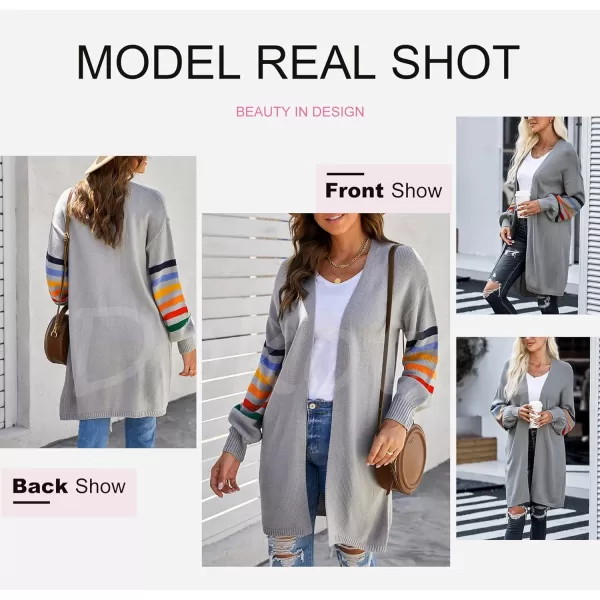 Dokotoo Women's Long Open Front Cardigans Striped Color Block Loose Knit Sweaters Outwear Coat