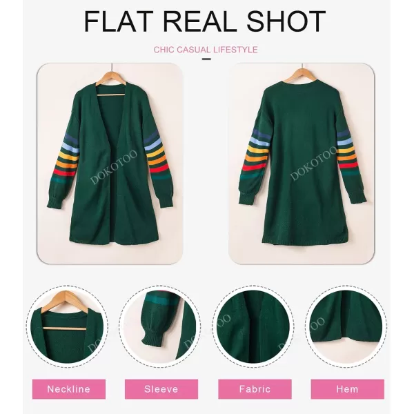 Dokotoo Women's Long Open Front Cardigans Striped Color Block Loose Knit Sweaters Outwear Coat