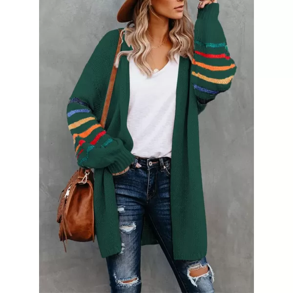 Dokotoo Women's Long Open Front Cardigans Striped Color Block Loose Knit Sweaters Outwear Coat
