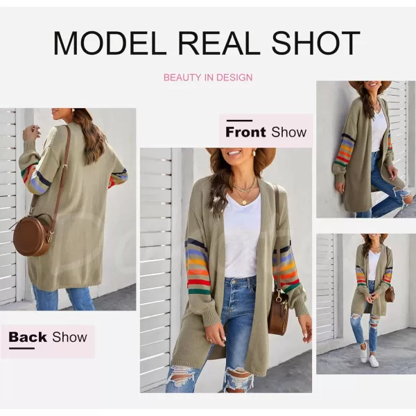 Dokotoo Women's Long Open Front Cardigans Striped Color Block Loose Knit Sweaters Outwear Coat