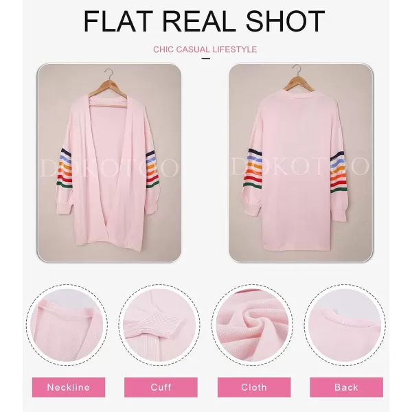 Dokotoo Women's Long Open Front Cardigans Striped Color Block Loose Knit Sweaters Outwear Coat