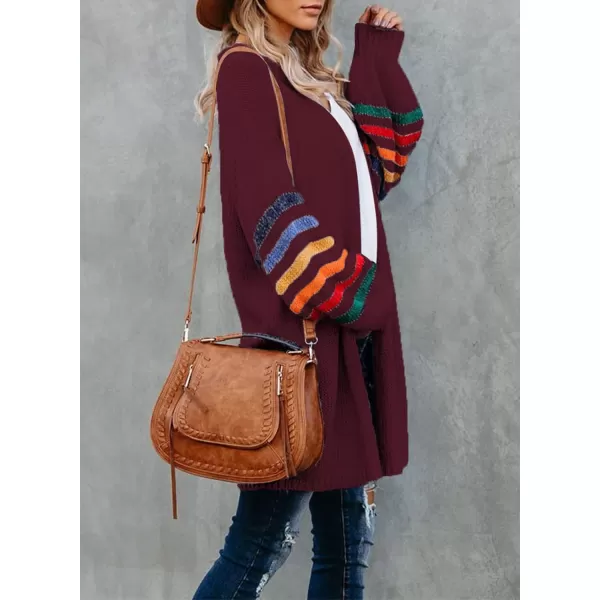 Dokotoo Women's Long Open Front Cardigans Striped Color Block Loose Knit Sweaters Outwear Coat