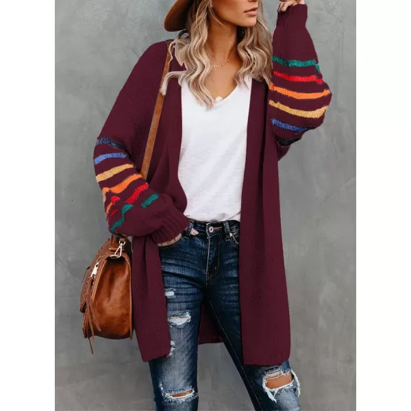 Dokotoo Women's Long Open Front Cardigans Striped Color Block Loose Knit Sweaters Outwear Coat