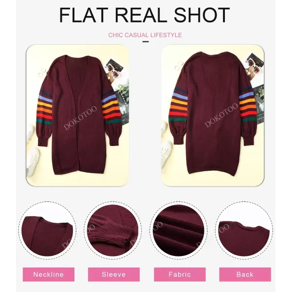 Dokotoo Women's Long Open Front Cardigans Striped Color Block Loose Knit Sweaters Outwear Coat