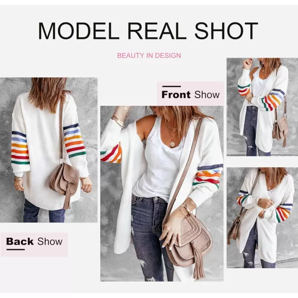 Dokotoo Women's Long Open Front Cardigans Striped Color Block Loose Knit Sweaters Outwear Coat