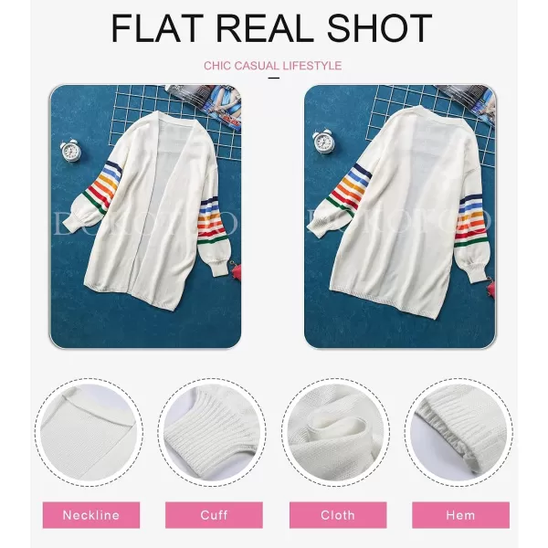Dokotoo Women's Long Open Front Cardigans Striped Color Block Loose Knit Sweaters Outwear Coat