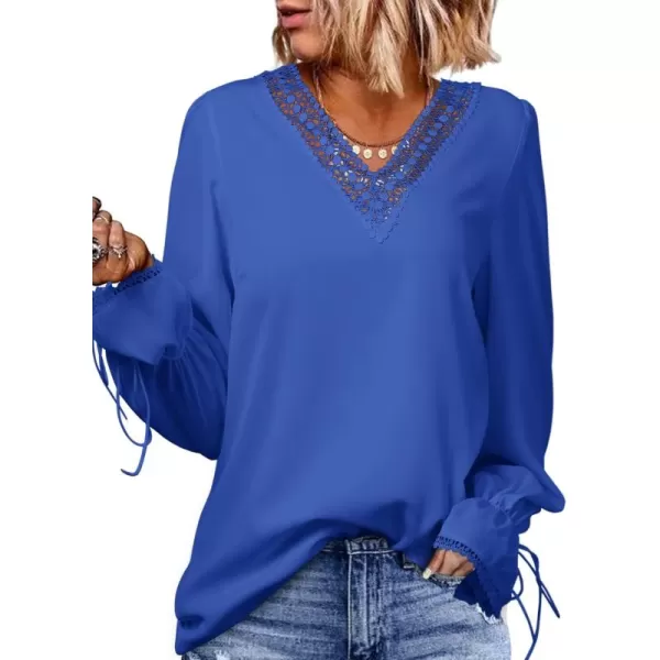 Dokotoo Womens Long Sleeve Tops Lace Trim V Neck Fashion Tunic Tops Flowy Casual Shirts Chiffon Blouses 2023 Fall Clothes