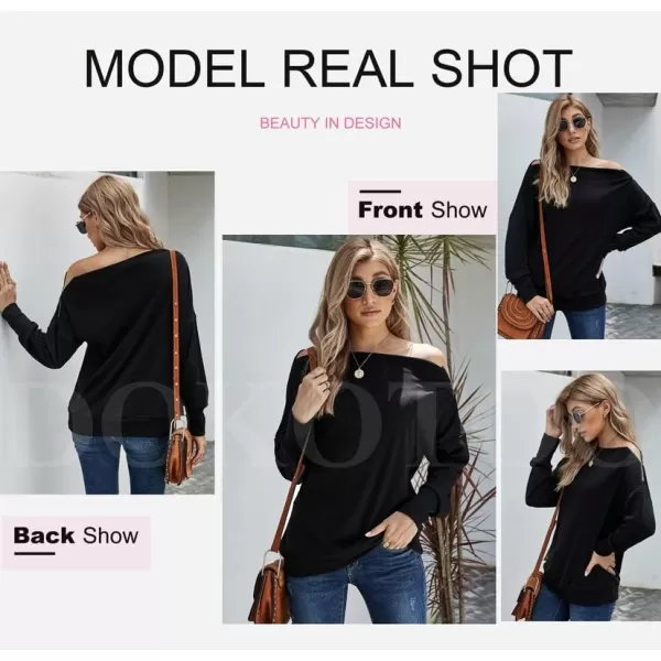 Dokotoo Women's Off The Shoulder Batwing Long Sleeve Sweatshirt Casual Loose Pullover Tops