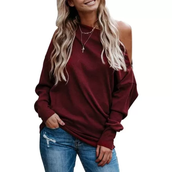 Dokotoo Women's Off The Shoulder Batwing Long Sleeve Sweatshirt Casual Loose Pullover Tops