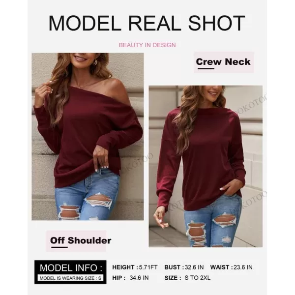 Dokotoo Women's Off The Shoulder Batwing Long Sleeve Sweatshirt Casual Loose Pullover Tops