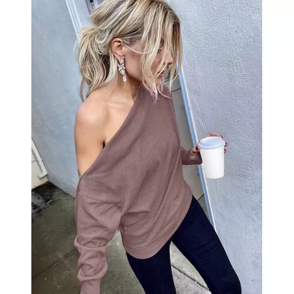 Dokotoo Women's Off The Shoulder Batwing Long Sleeve Sweatshirt Casual Loose Pullover Tops