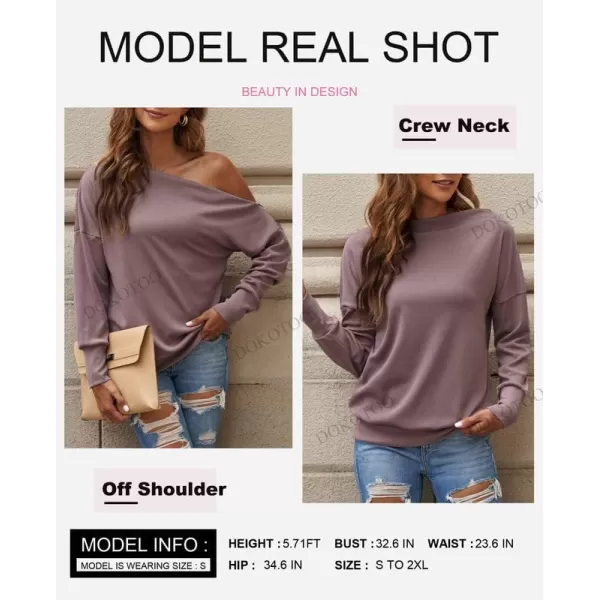 Dokotoo Women's Off The Shoulder Batwing Long Sleeve Sweatshirt Casual Loose Pullover Tops