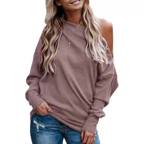 Dokotoo Women's Off The Shoulder Batwing Long Sleeve Sweatshirt Casual Loose Pullover Tops