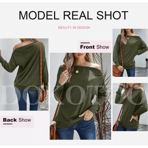 Dokotoo Women's Off The Shoulder Batwing Long Sleeve Sweatshirt Casual Loose Pullover Tops