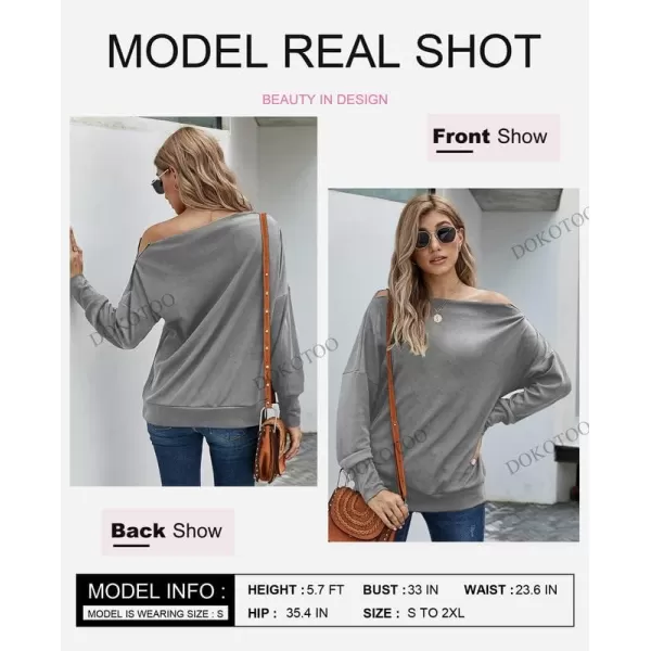 Dokotoo Women's Off The Shoulder Batwing Long Sleeve Sweatshirt Casual Loose Pullover Tops