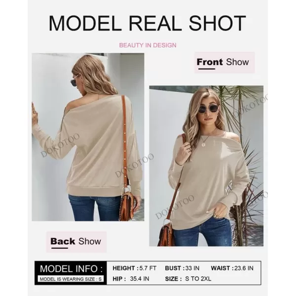 Dokotoo Women's Off The Shoulder Batwing Long Sleeve Sweatshirt Casual Loose Pullover Tops