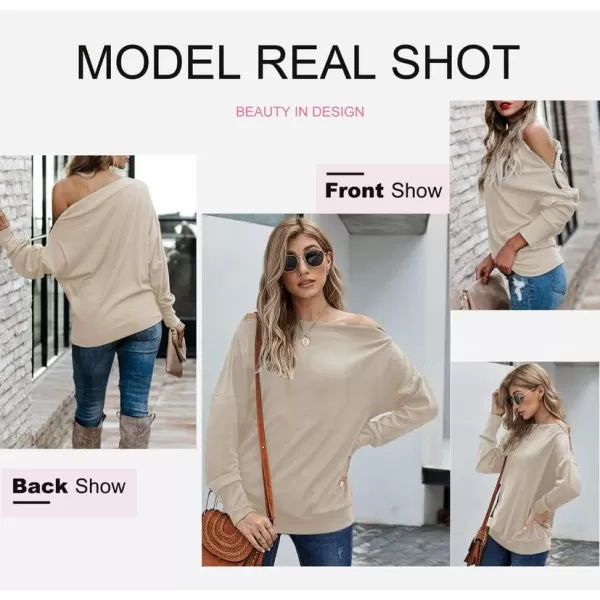 Dokotoo Women's Off The Shoulder Batwing Long Sleeve Sweatshirt Casual Loose Pullover Tops