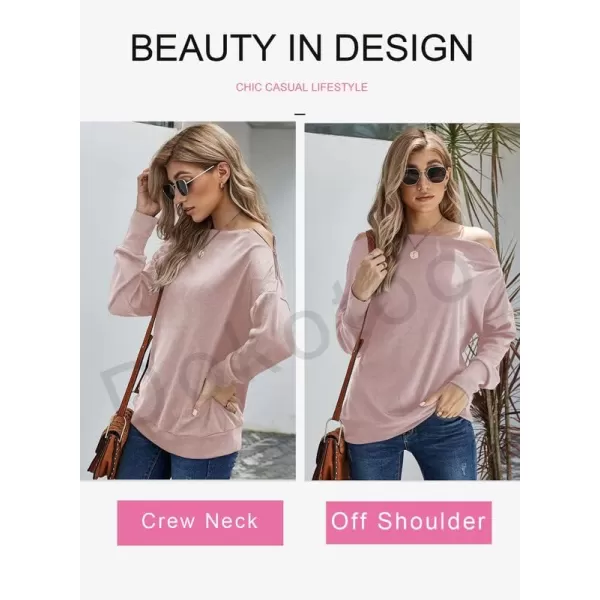 Dokotoo Women's Off The Shoulder Batwing Long Sleeve Sweatshirt Casual Loose Pullover Tops