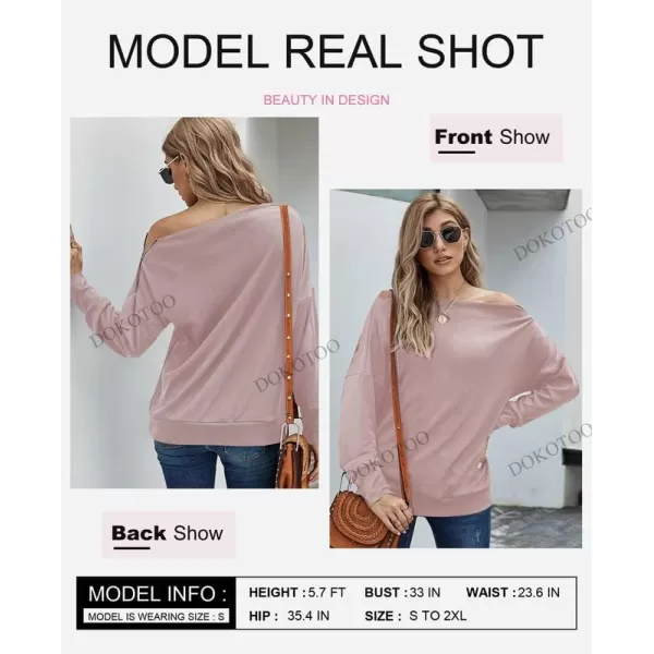 Dokotoo Women's Off The Shoulder Batwing Long Sleeve Sweatshirt Casual Loose Pullover Tops